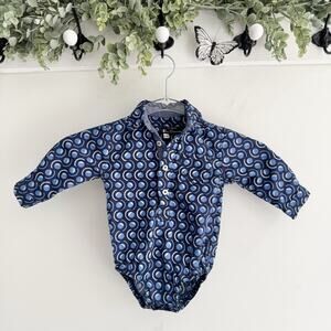 Baby Boys Ben Sherman Geometric Blue Collared Shirt 6/9months Snap Bottom